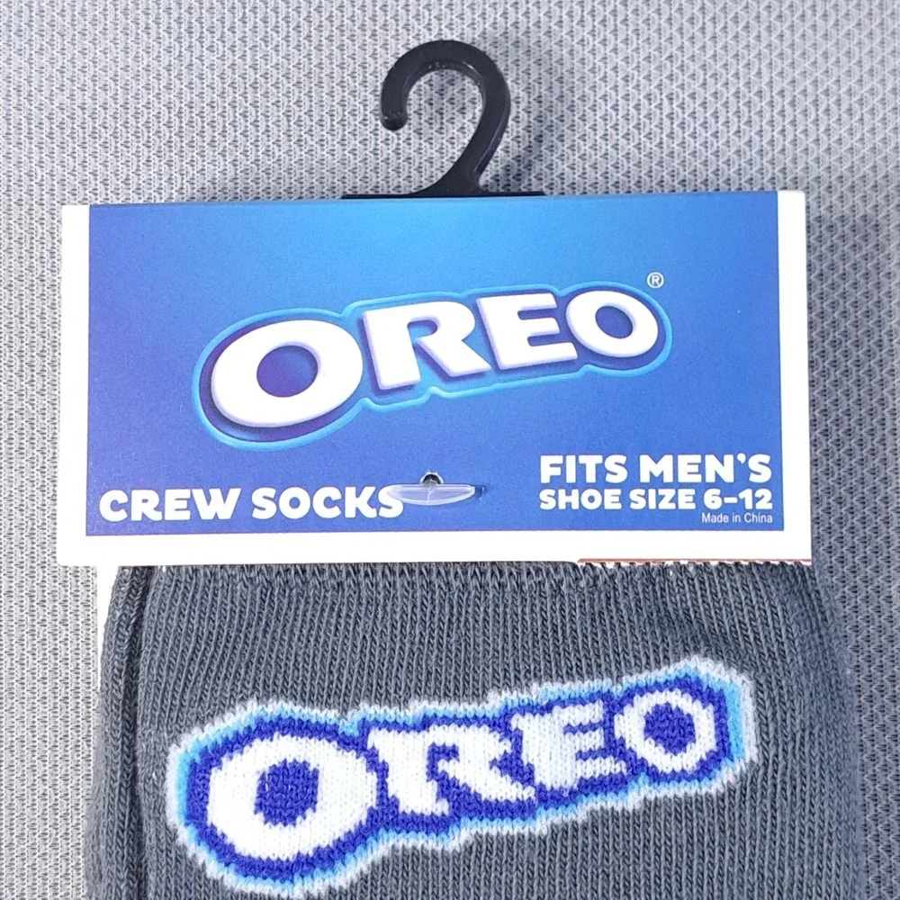 One Pair Oreo‎ Men's Shoe Size 6-12 Gray/Blue Crew Socks Funny Novelty Fun Snack